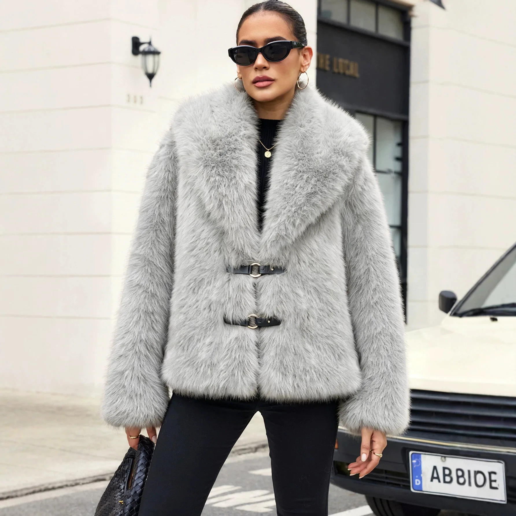 Women Faux Fur Short Coats Jackets Turn Down Collar Coat Thick Warm Y2k Streetwear Jacket Elegant Work Outerwear Autumn Winter 3