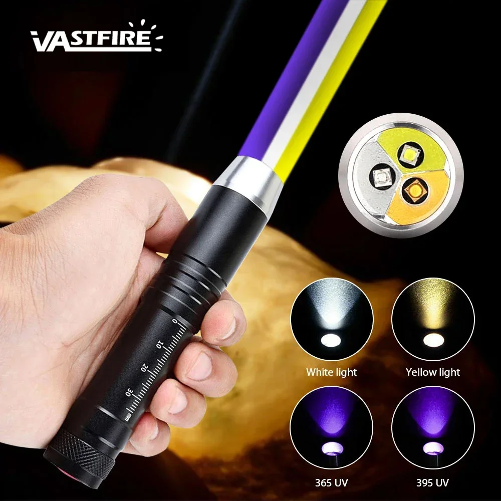 UV Led Flashlight Ultraviolet 365nm/395nm UV White Yellow 3 LEDs Lanterna Jade Jewelry Money Identification Pet Stains Marker