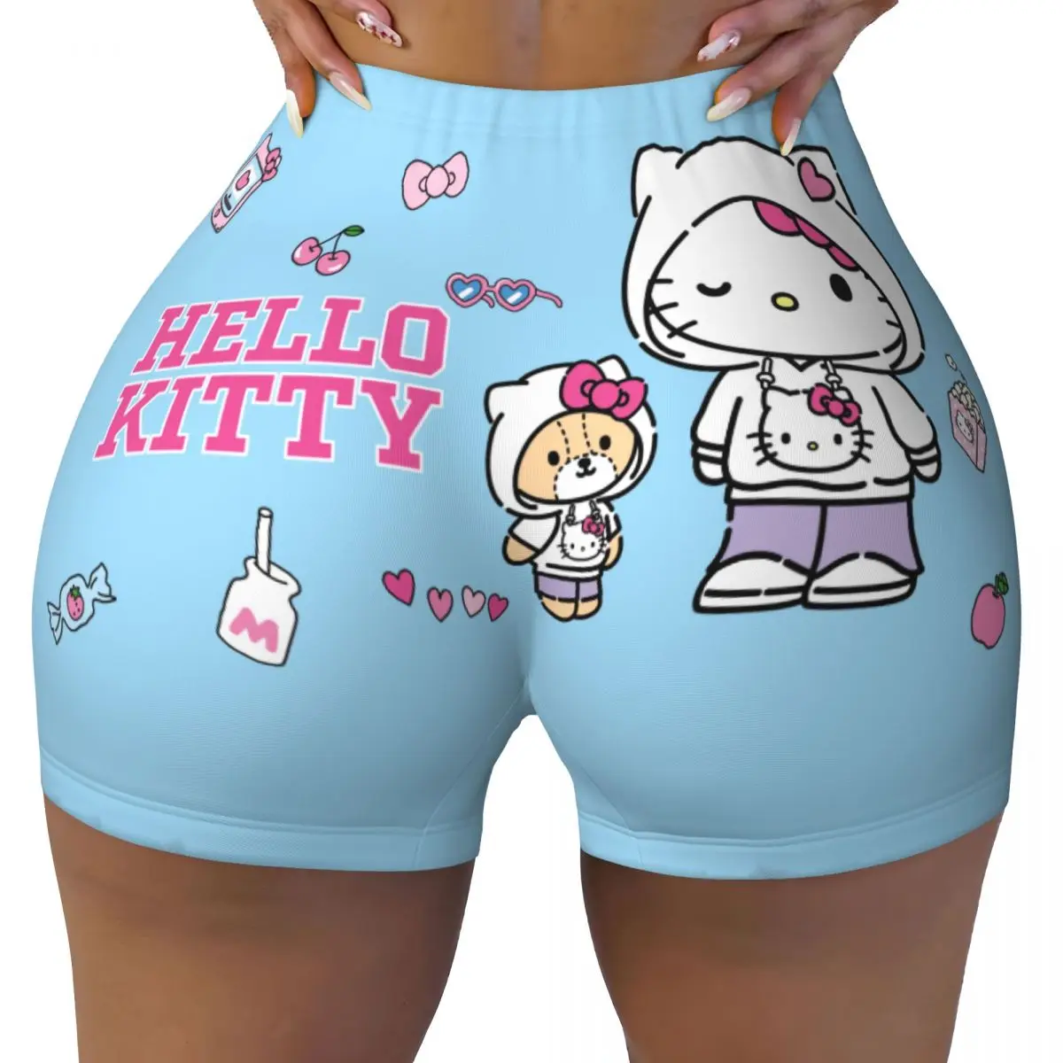 

Custom Kitty Anime White Cat Manga Cartoon Running Volleyball Gym Shorts for Women Athletic Workout Yoga Shorts