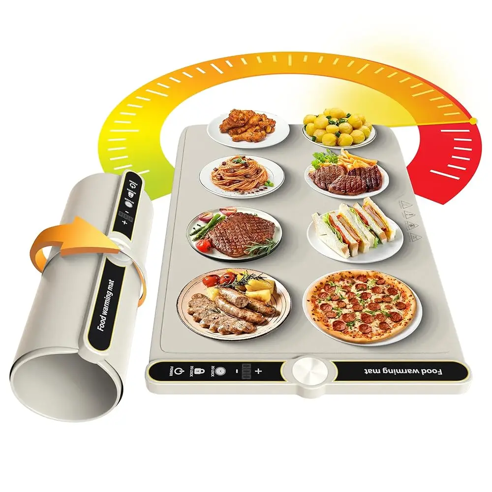 

Adjustable Electric Food Warmer Mat – Portable Silicone Heating Pad For Countertops, Parties, And Buffets – Foldable, Rollable,
