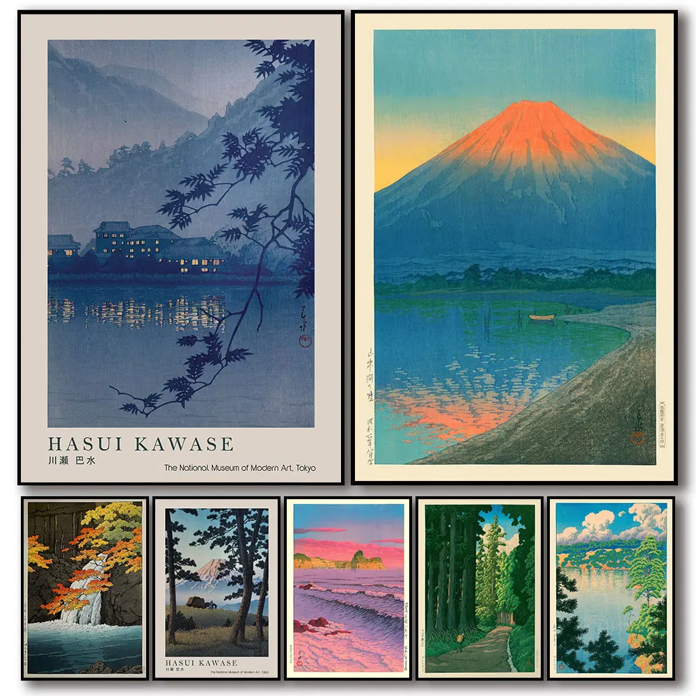 Japan Hasui Kawase Tree-lined Road Canvas Prints Asian Art Sunrise and Sunset Wall Art Posters for Modern Living Room Home De