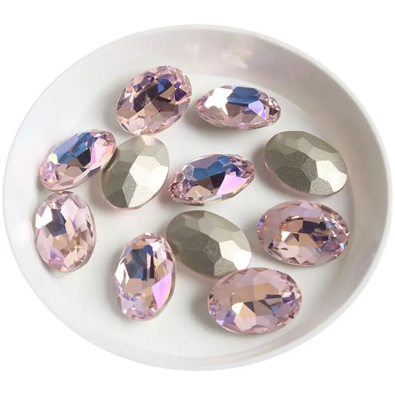 High Quality K9 Oval Glass Pointed Bottom 10x14MM Nail Art Rhinestone Crystal 3D DIY Manicure Decoration Accessories