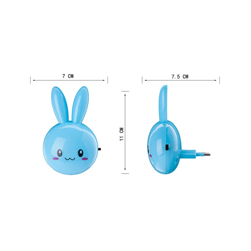 LED 만화 귀여운 토끼 야간 램프 스위치 온 오프 벽 조명, AC110-220V 미국 플러그 침대 옆 램프, 어린이 아기 선물, 3 색