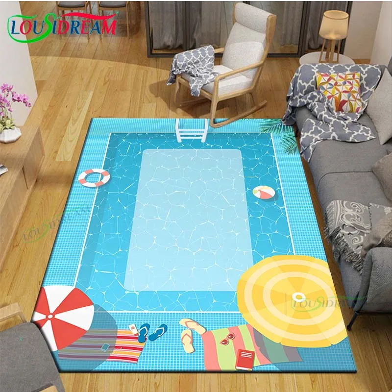 

Summer Pool Party Fashion Printed Carpets Living Room Anti-Skid Area Rug Kids Bedroom Mats Yoga Mat Large Carpet Decor