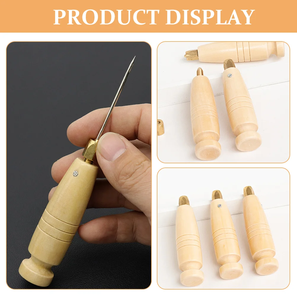 Wood Handle Awl Set Multi Purpose Craft Tool Replacement Sewing Awl Handle 6pcs Repair Kit Professional Stitching