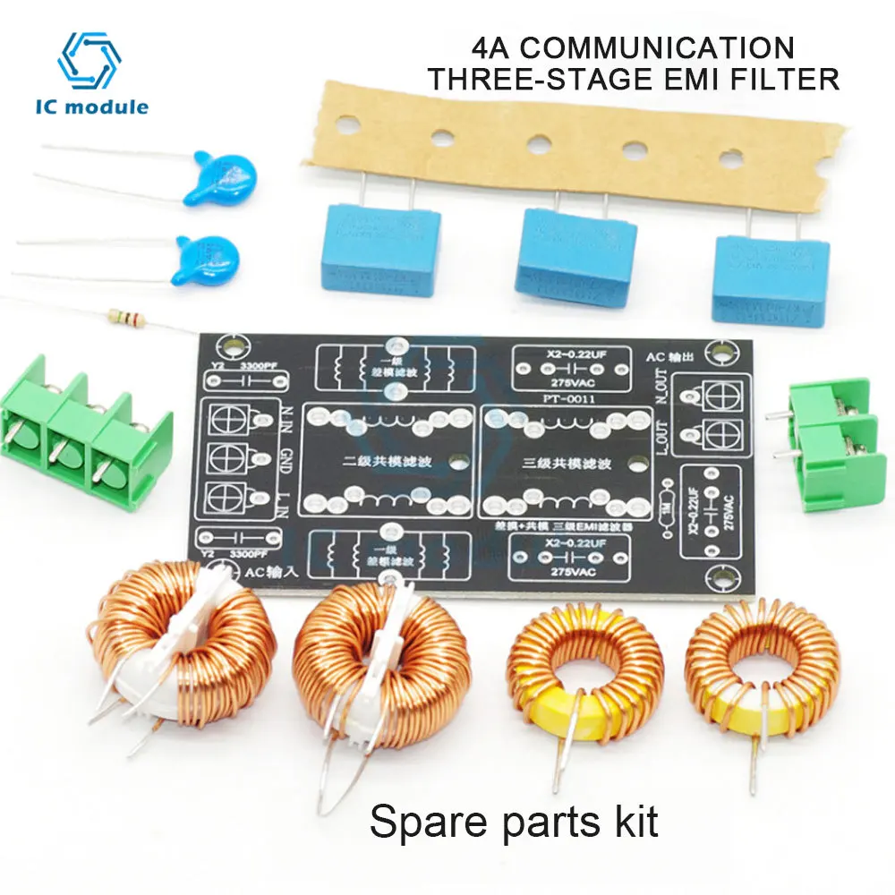 4A 10A 20A 3-stage EMI Power Filter Board AC 110V 220V EMI Filter FCC Electromagnetic Interference DIY Kit