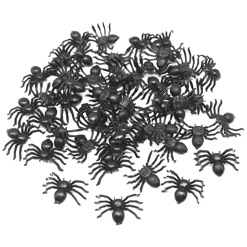 100/50Pcs Halloween Fake Spider Mini Luminous Plastic Spider Halloween Party Home Decoration Kids Tricky Prank Toy Haunted House