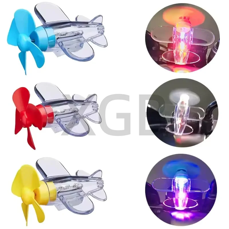 Motorcycle Wind Powered Spinning Airplane 3 Color LED Light Car Decorative Propeller Ornament Dashboard Vehicle Accessory