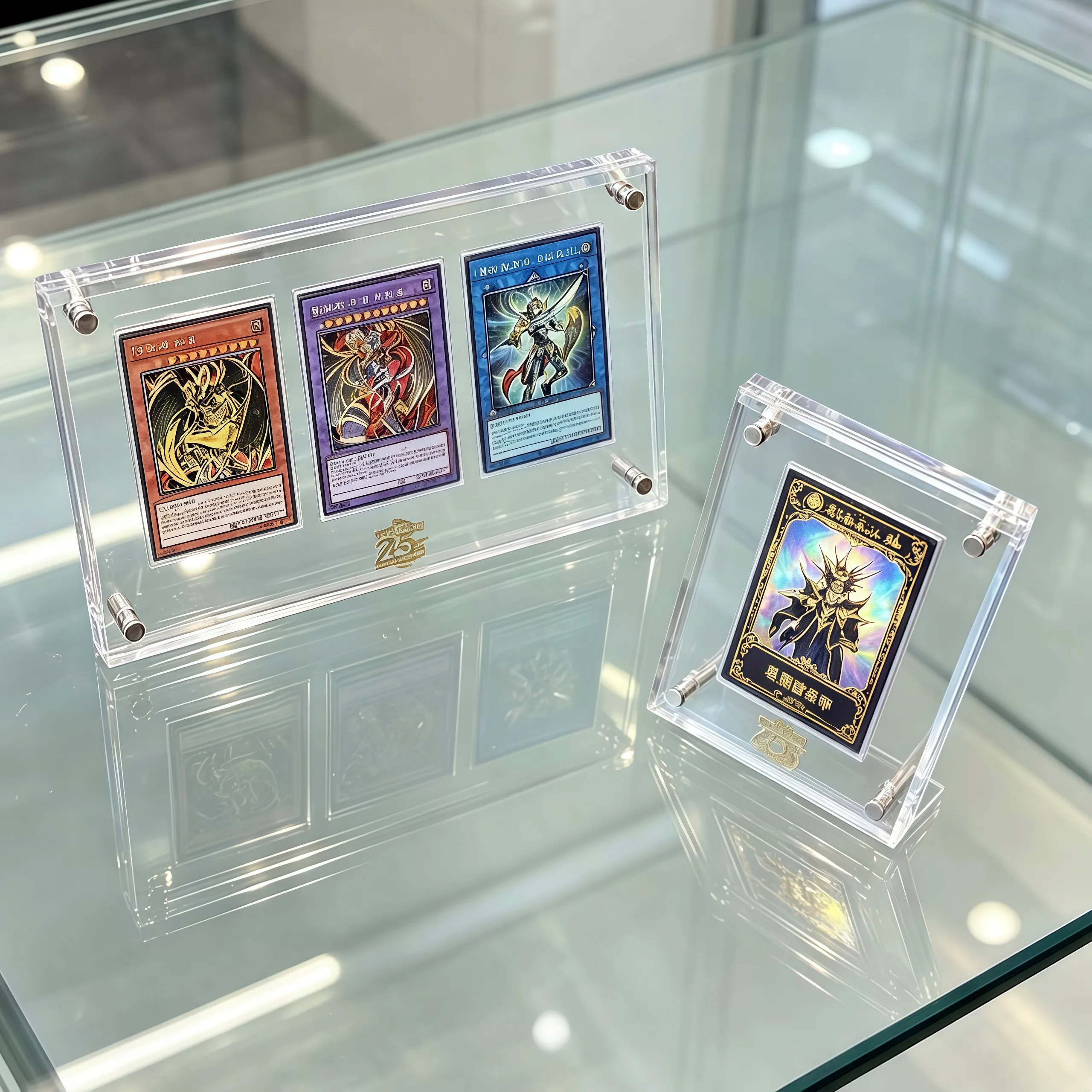 25周年記念遊戯王カードディスプレイスタンド-ブルーアイズ・ホワイトドラゴン-ダークマジシャン-記念カードブリックホルダー-ygoカードラック