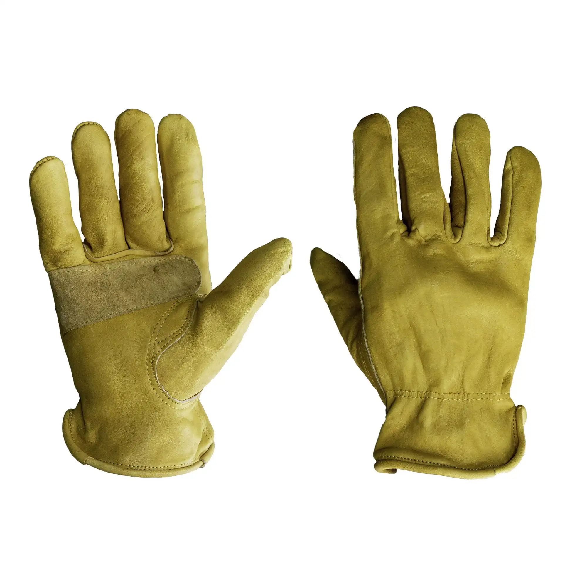 

G & F Cowhide Leather Gloves 6203, Reinforced Patch Palm, Unisex m, Yellow, 3 Pairs