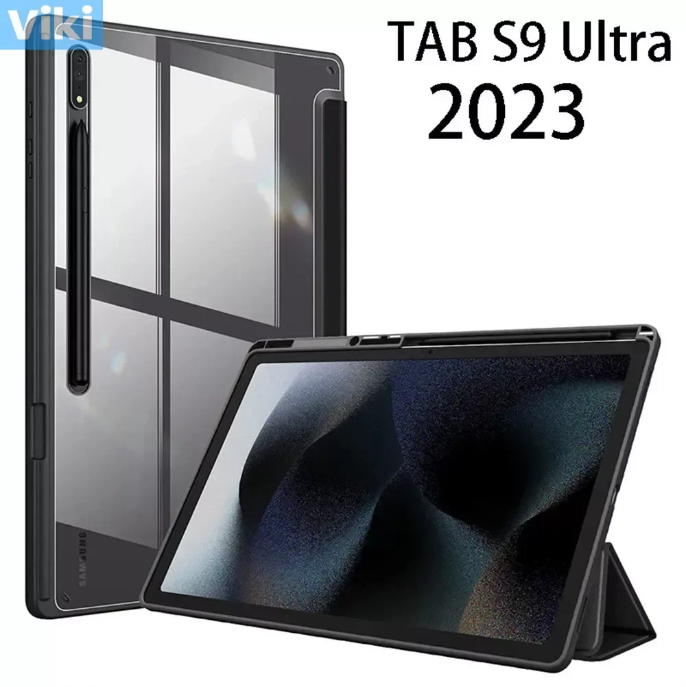 Hard Clear Tablet Cover for Samsung Galaxy Tab S9 Plus SM X710 X716B 11 X810 X816B 12.4 S9 Ultra 14.6 X910 Pencil Holder Case