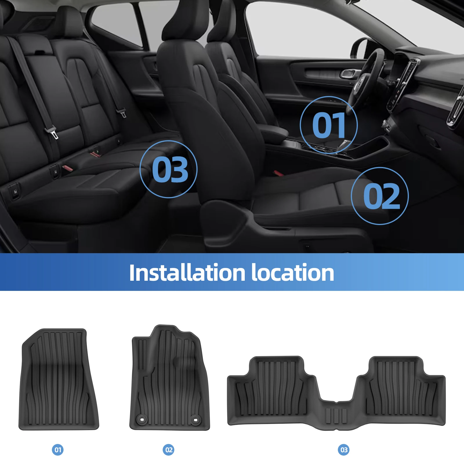 LUCKEASY RHD for Volvo EC40 2024-2026 Car Floor Mats Cargo Liner Trunk Pad Black TPE 3D Foot Mat Right Hand Drive