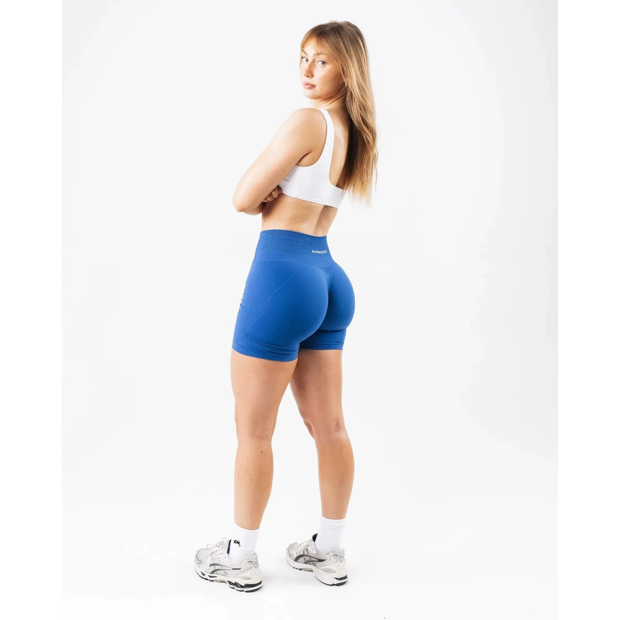

Стрейч-шорты Dynamic Alphalete ​ Ударные шорты, шорты для йоги в рубчик с поясом, бесшовные шорты для тренировок в тренажерном зале, высокие шорты