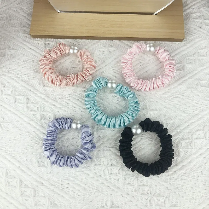 Fashion Pearl Chiffon Scrunchies Headband Girls Elastic Rubber Hair Band Women Ponytail Holder Hair Ties Accessories