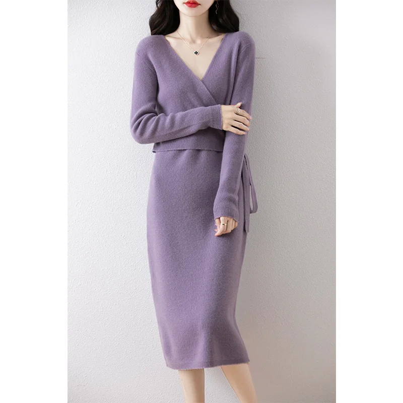 Autumn and Winter Cashmere Knitted Dress, Long, Slim fit Women\'s Sweater, Hip wrapped Wool Skirt, Wool Tight Women\'s Long Skirt