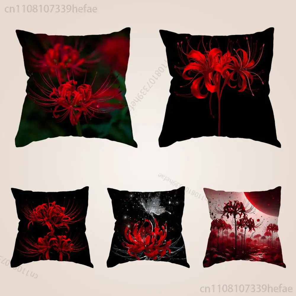 

Ghoul Red Spider Lily Tokyo Funny Pillow Case Anti-dustmite Pillowcase Invisible Zipper Silky Short Plush Sofa Cushion Cover