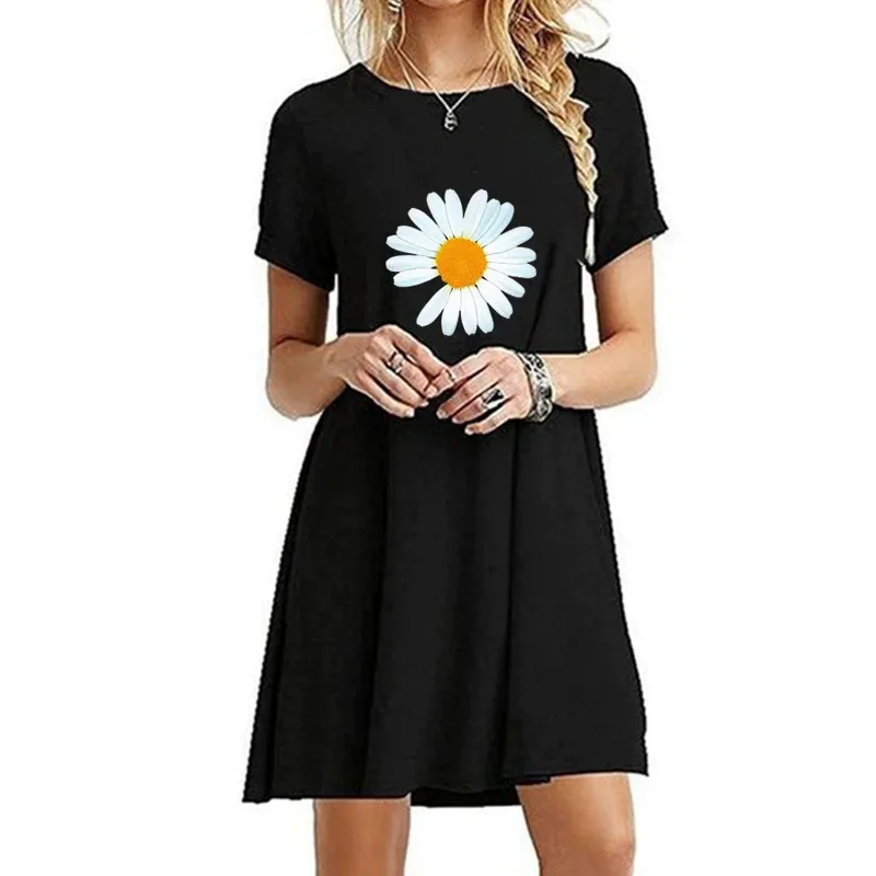 Floral Pattern Women Mini Dresses Summer Short Sleeve 3D Printed Street Flower Ladies Dress 3XL Plus Size Loose Casual Dress