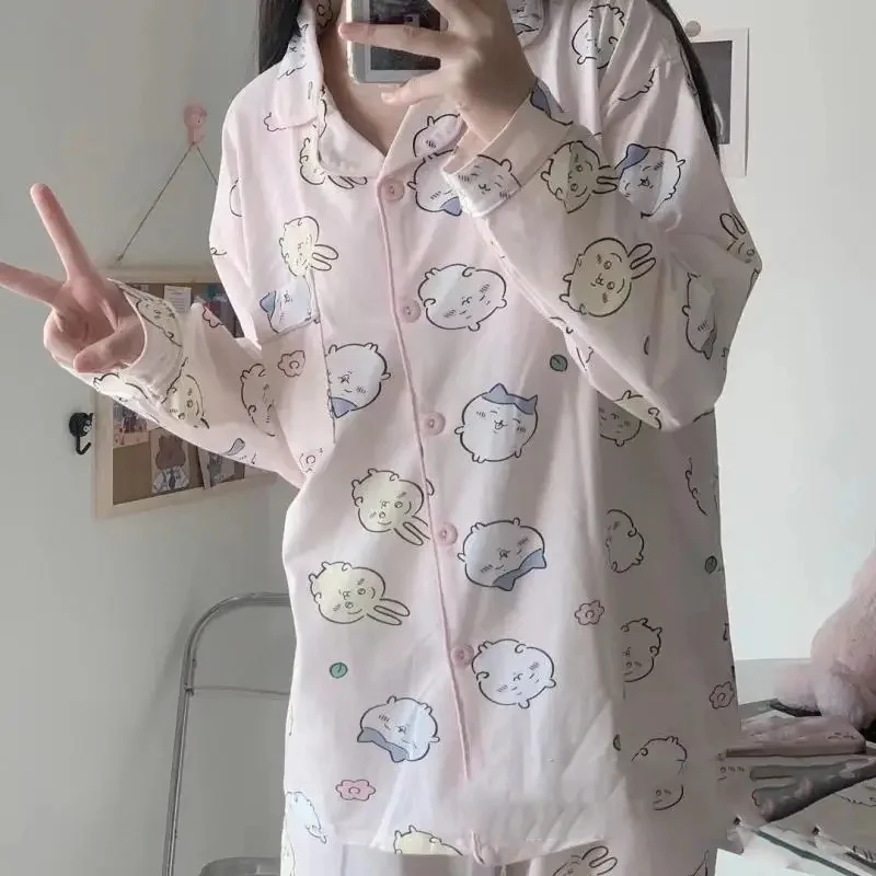 Kawaii Miniso Chiikawa pigiama Hachiware Usagi ragazza carina estate a maniche lunghe aria condizionata casa Set ragazza regalo di compleanno