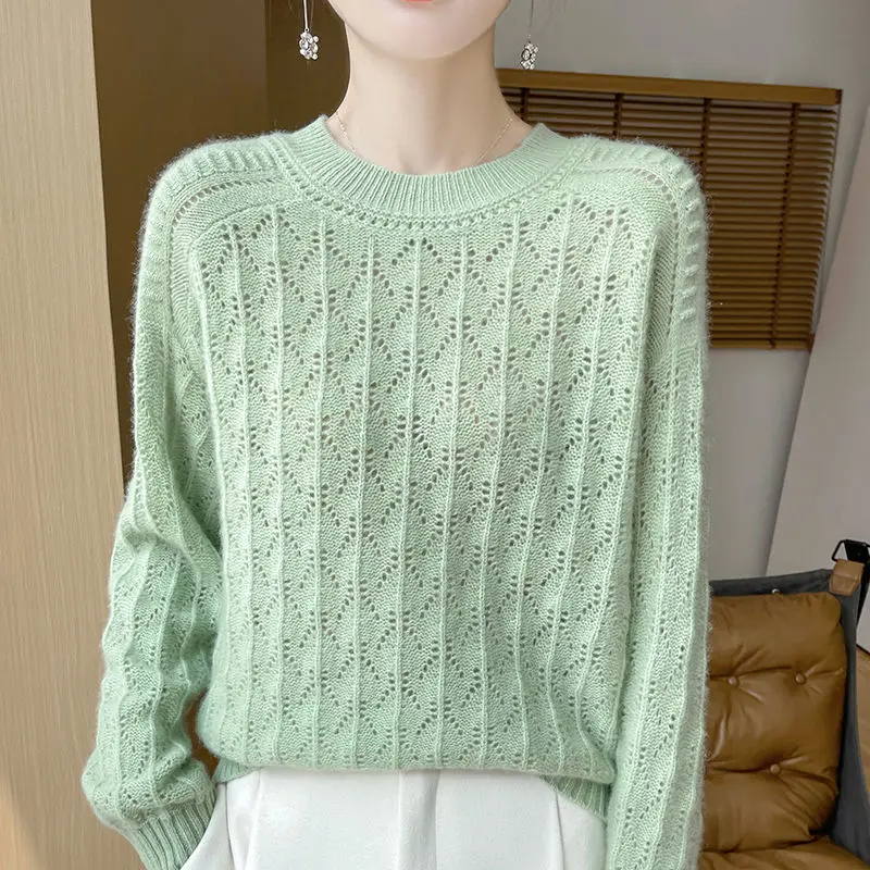 

Women's Knit Sweater 2025 Spring and Autumn New Trendy Loose Round Neck Twisted Pattern Top