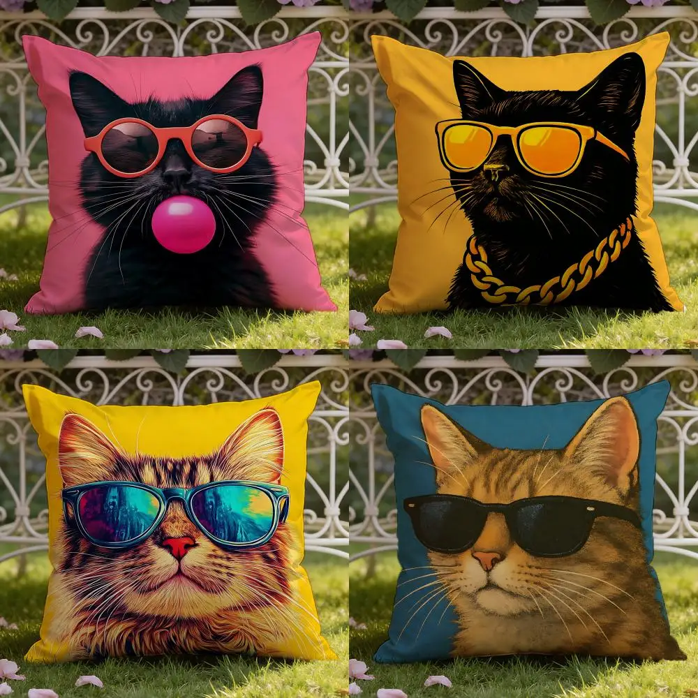 Animal a cat with glasses Cushion Cover Home & Car Dual-Scene Pillow Cover: Reversible for Premium Comfort
