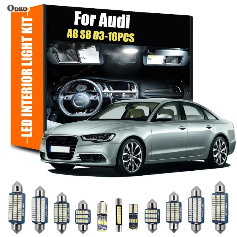 

Для Audi A8 S8 D3 16 шт. светодиодный комплект внутреннего освещения для автомобилей, запчастей и аксессуаров, автомобильные фары, сигнальная лампа, автомобильные аксессуары