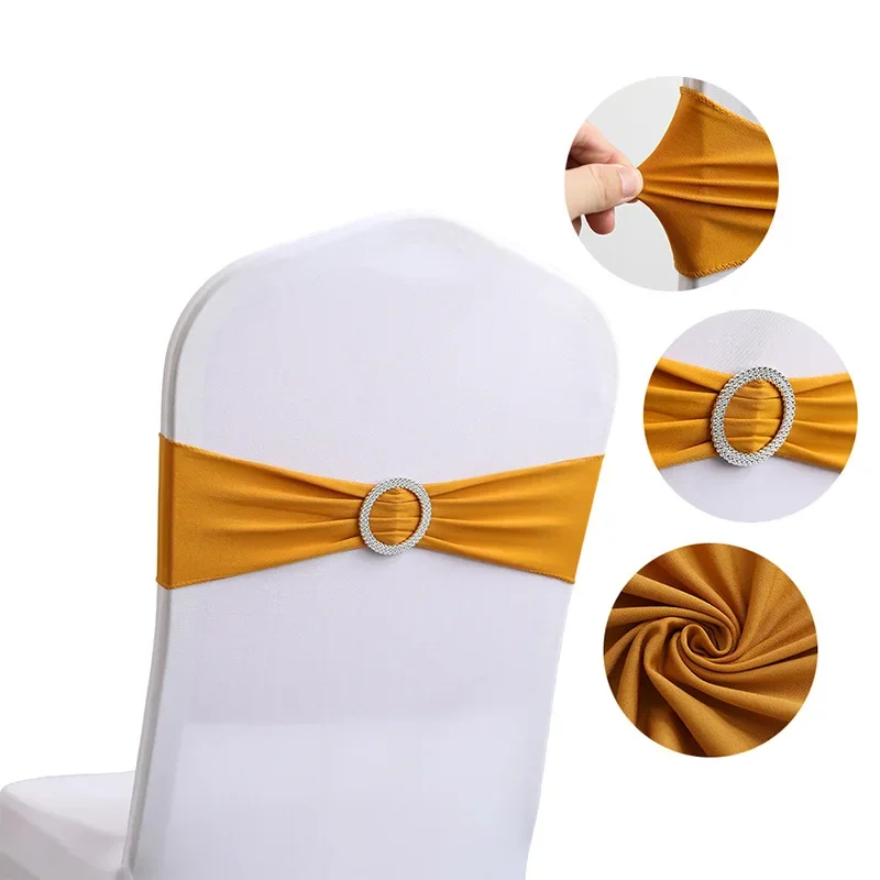 Spandex Chair Sash with Rhinestone Buckle Stretch Chair Band for Wedding Banquet Party Chair Decoration
