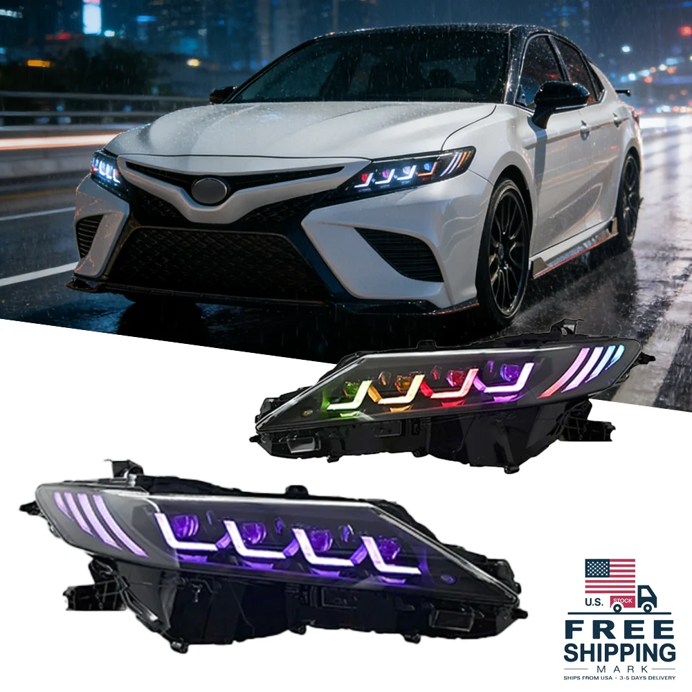 

Автомобильные фары для Toyota Camry RGB 2018-2024, светодиодные проекционные фары, дневные ходовые огни, автомобильные аксессуары