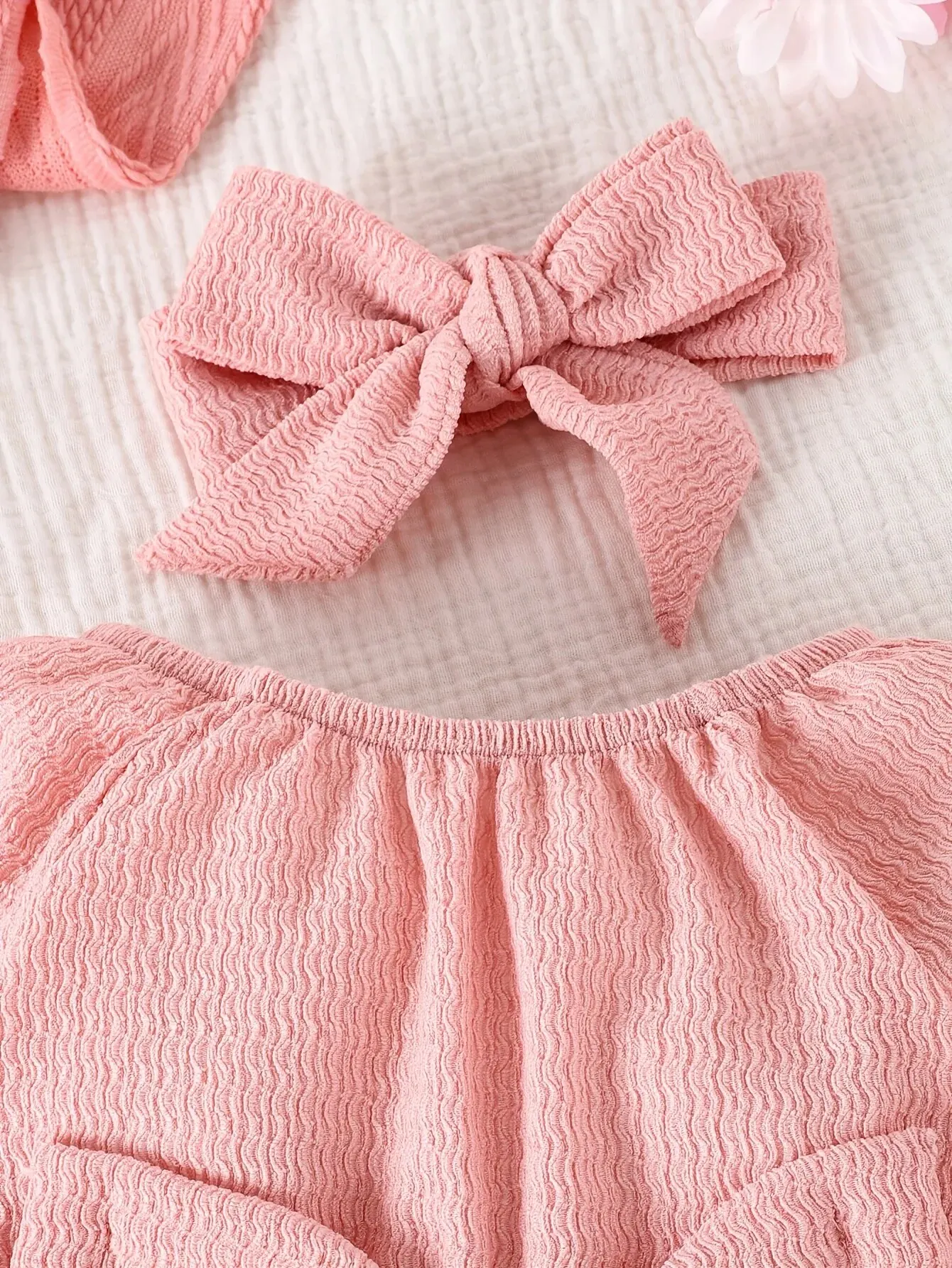 Baby Baby Spring and Autumn Cute Fashion Sweet Foreign Style Bow Pink Long Sleeve Onesie + Kerchief Baby Dwuczęściowy zestaw