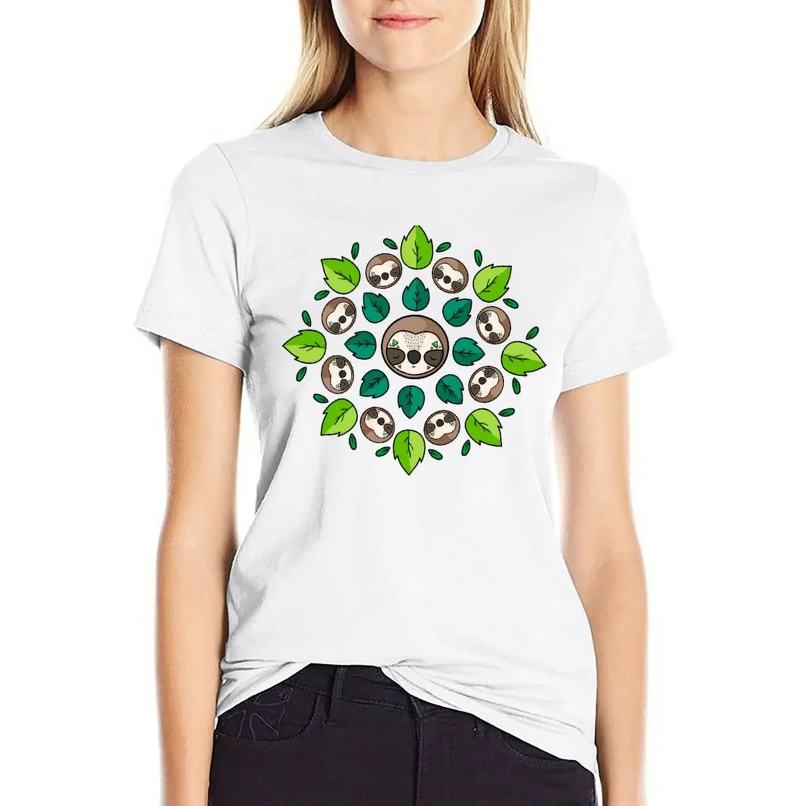 

Mandala Sloth T-shirt anime clothes oversized Aesthetic clothing plain t shirts for Women