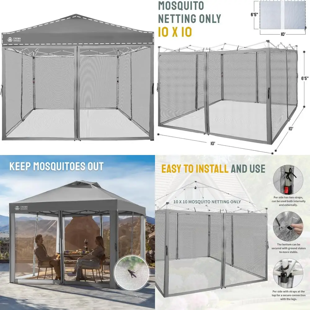 

Mosquito Netting for 10x10 Pop-Up Canopy - Outdoor Patio Gazebo Mesh Sidewalls with Zipper Protection for Garden and Events
