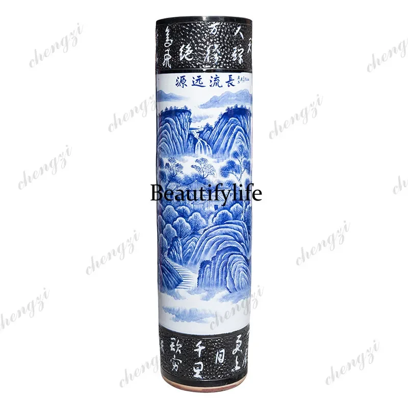 Ceramic landscape floor-to-ceiling king vase quiver living room hotel Chinese decorative ornament