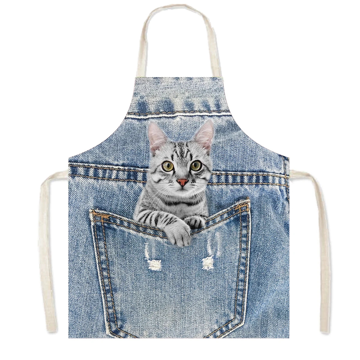 Funny Cowboy Cat Dog Head Cooking Aprons Kitten Puppy Women Pinafore Household Cleaning Clothing Chef Waiter Kitchen Aprons