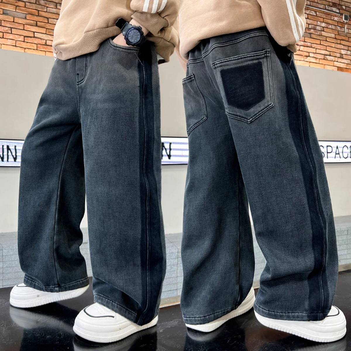 New Spring Autumn Vintage Style Children Loose Casual Baggy Jeans for Kids Boy Blue Denim Pants Trousers Age 4-16 Years