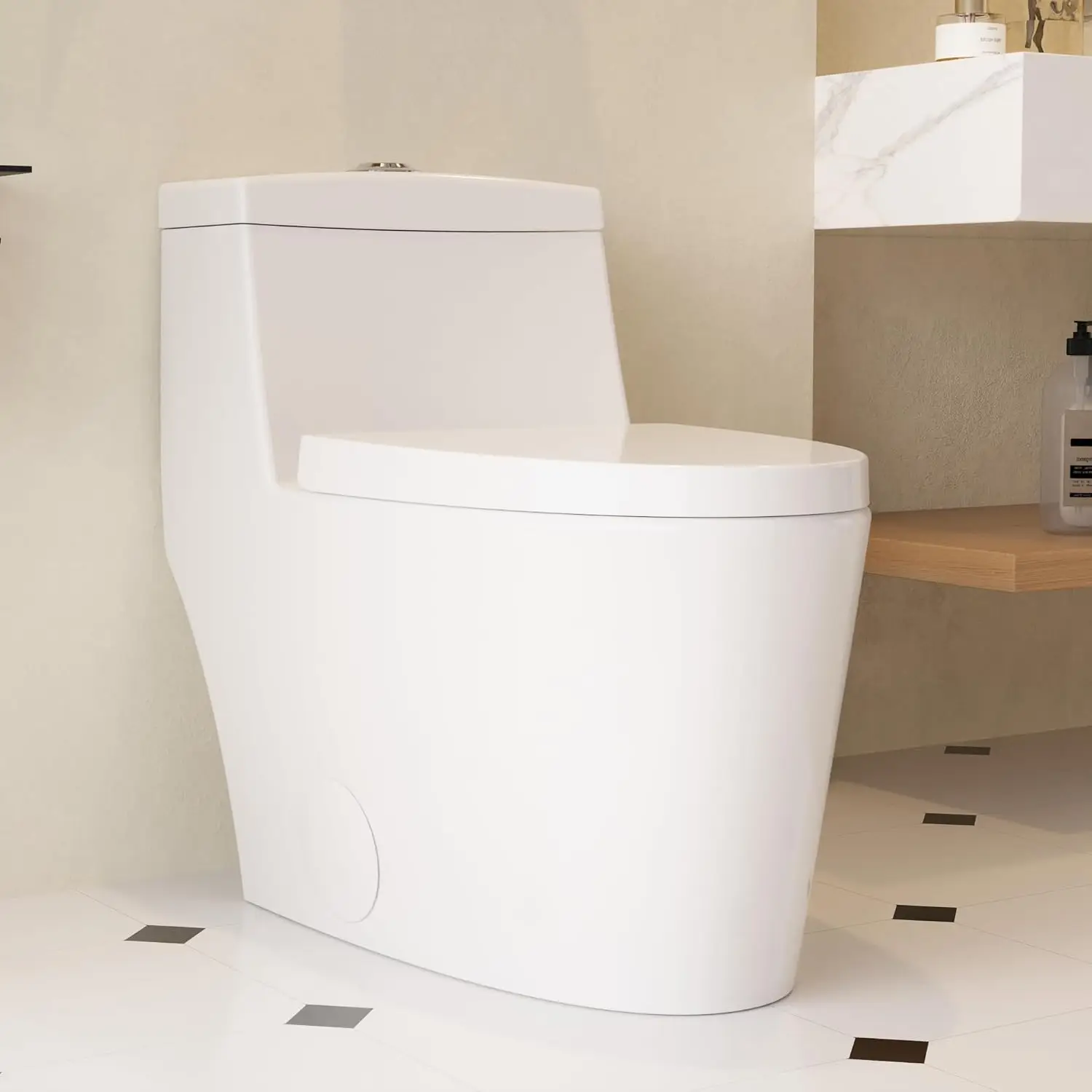 Elongated One-Piece Toilet, Dual Flushing Toilet with 17