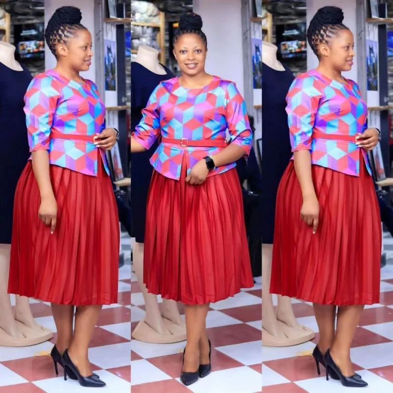 

African Fashion Women's Clothing Printed Patchwork Pleated SkirtOLCommuter dress