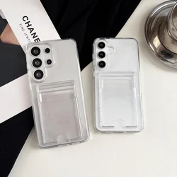 High Clear Card Slot Phone Case For Samsung Galaxy S26 S25 S24 S23 S22 S21 S20 Note 20 Ultra 10 Plus PC Back TPU Edges Cover