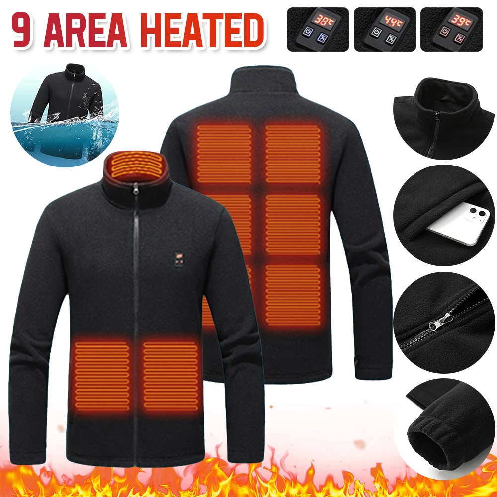 9 Heated Area Intelligent Heating Coat USB Charging Heated Jacket Waterproof Heated Sweater 3 Gear Temperature for Hiking Skiing