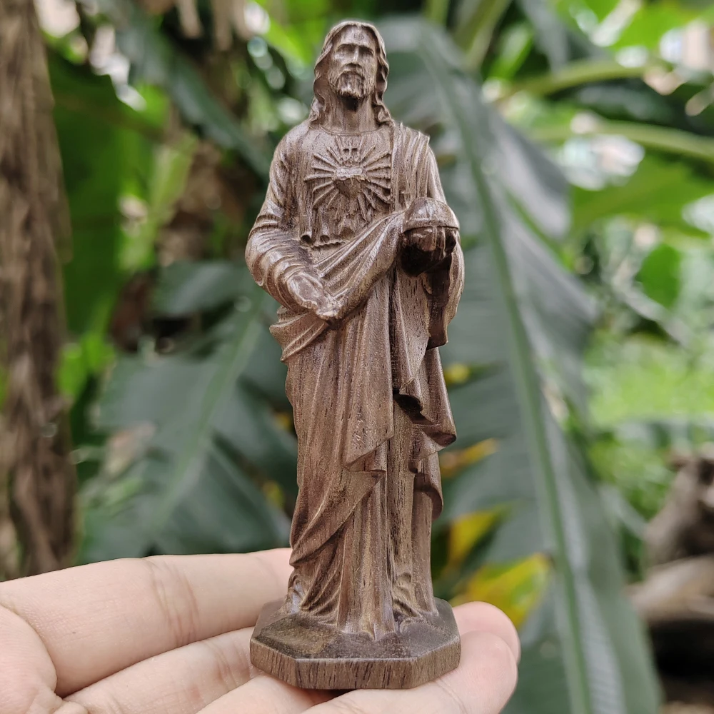 Hand-Carved Wooden Jesus Figurine, Classic Theme, Artistic Style, Suitable for Birthday Gifts, Creative Desktop Decorations, New Year Gifts, Indoor Decorations, Home Decor, Holiday Decorations, Christmas Gifts