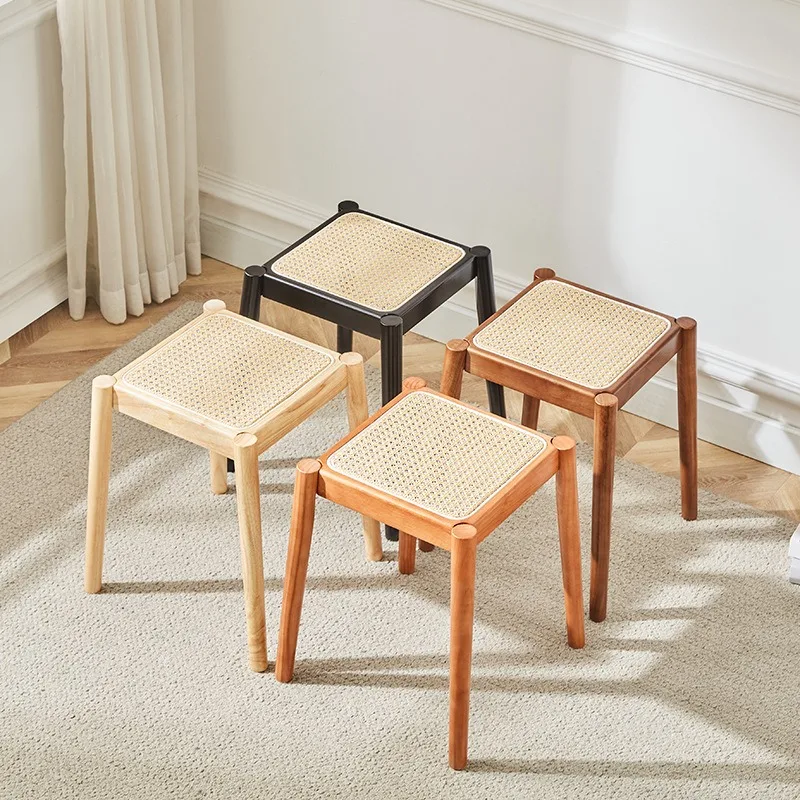 #Modern Nordic Dining Room Set Solid Wooden Counter Stool Velvet Rattan Cooling Feature For Home Furniture