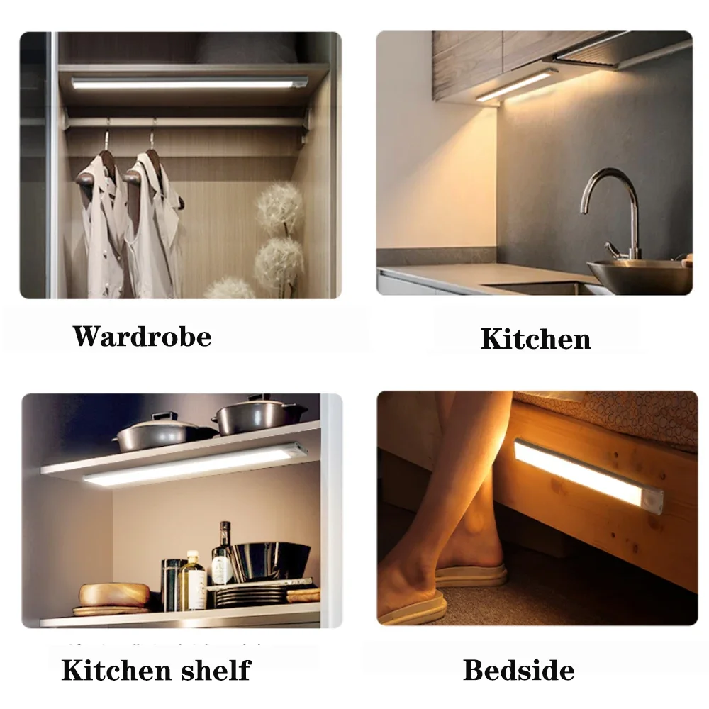 PIR Motion Sensor LED Cabinet Bar Light USB Rechargeable Wireless Portable Induction Lamp Bedroom Decor Detector Night Light