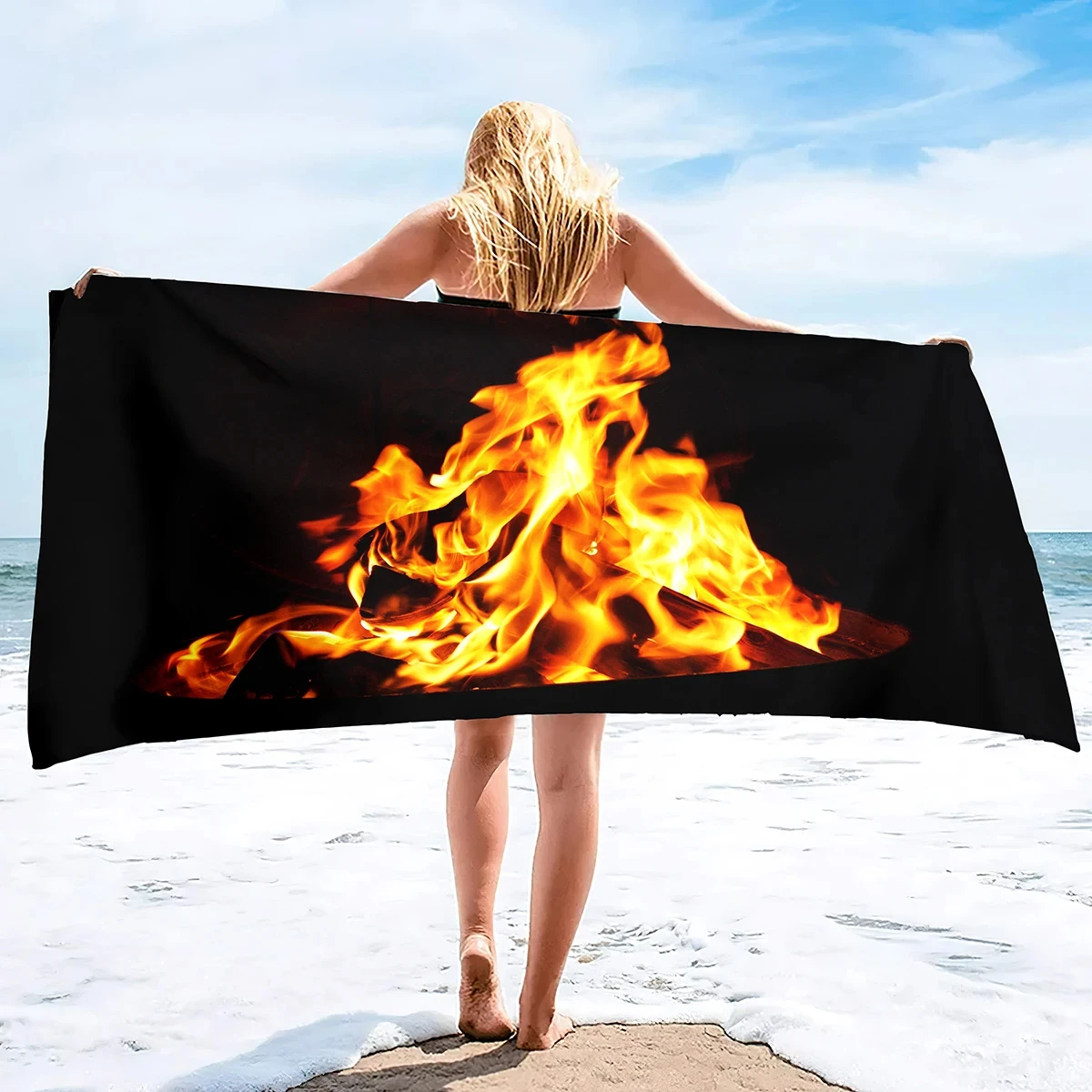 Burning Flames Beach Towel Absorbent Towels Blanket Suitable for Outdoor Travel Camping Yoga Adult Children Quick Dry Towel