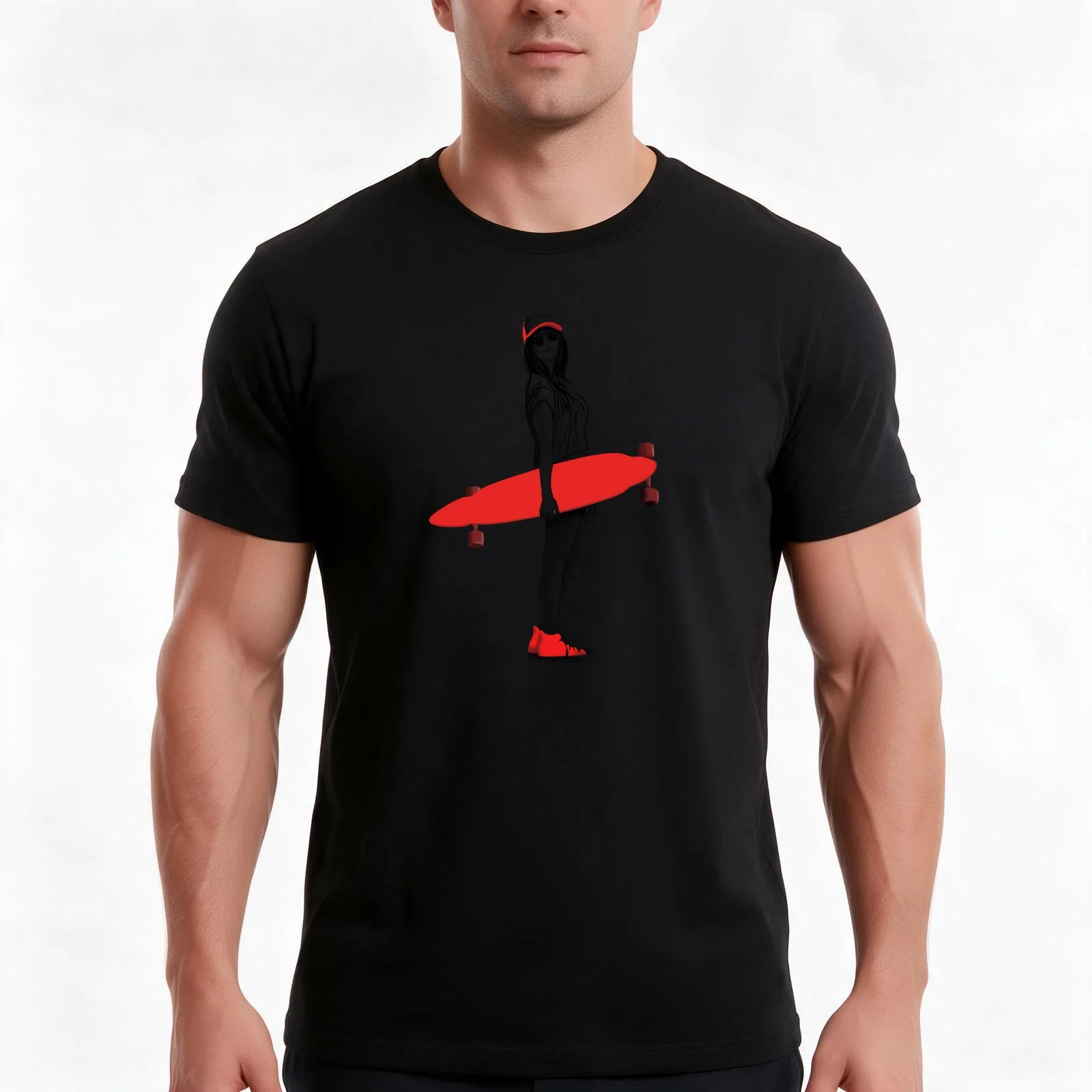 Longboard Girl T-Shirt, Summer Casual Cotton Tee, Oversized Streetwear Tops, Vintage Graphic Print, Loose Fit Short Sleeve