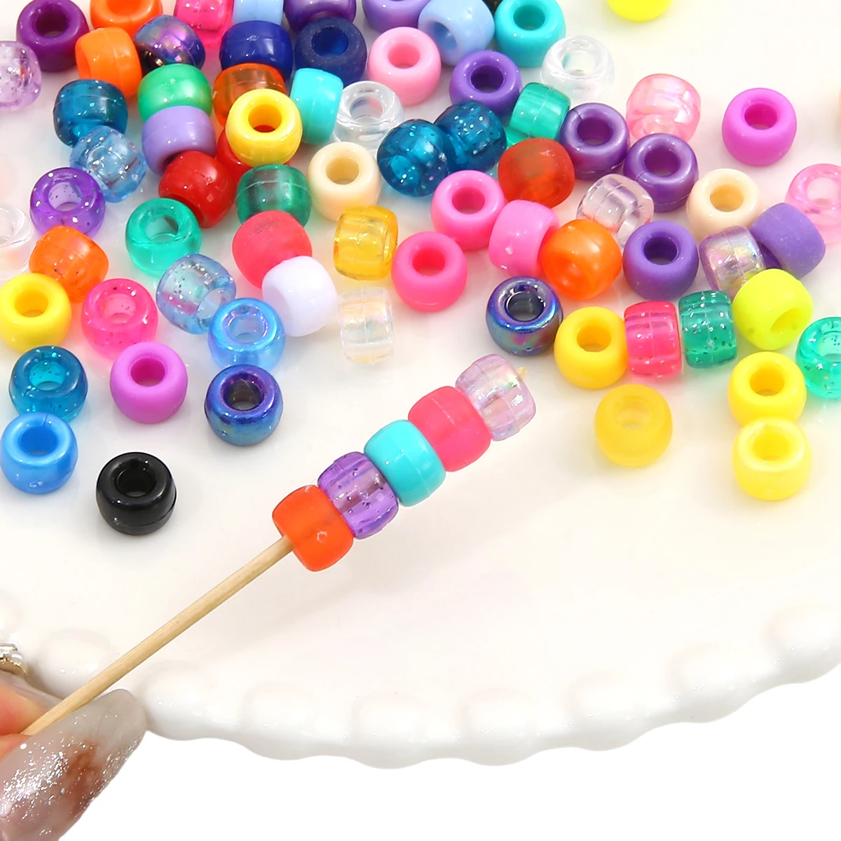 100pcs/lot Acrylic Pony Beads 9x6mm Approx 26g Transparent/Frosted Mix Color Loose Beads For DIY Making Phone Chain Materials