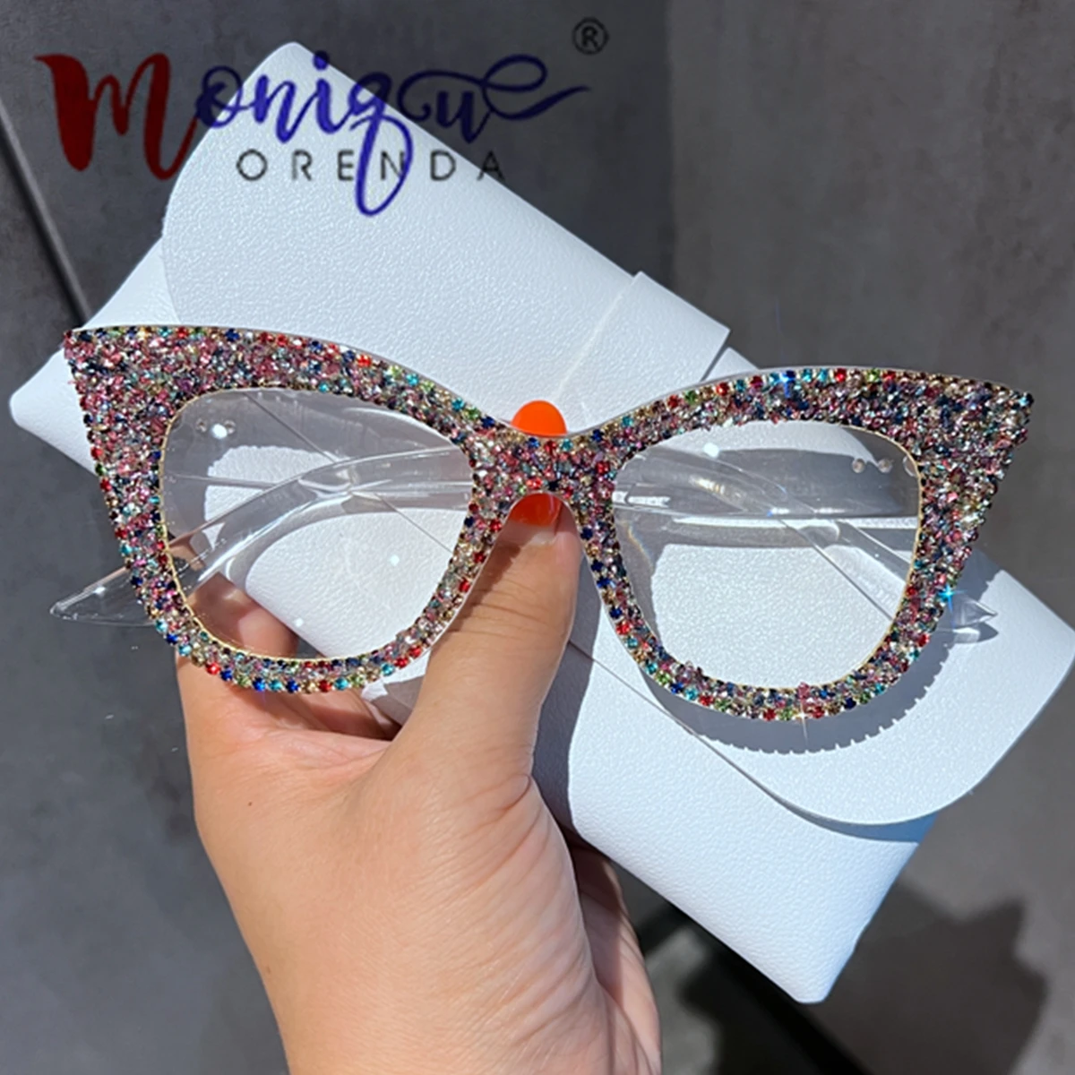 Handmade Mix Stones Decoration Cat Eyes Women Anti Blue Glasses Computer Frame Optical Lenses New Arrival 2024