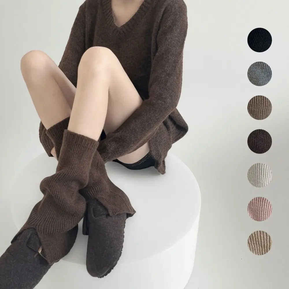 

1 Pair Versatile Knitted Leggings Solid Color Retro Long Stockings Warm Split Design Warm Foot Covers