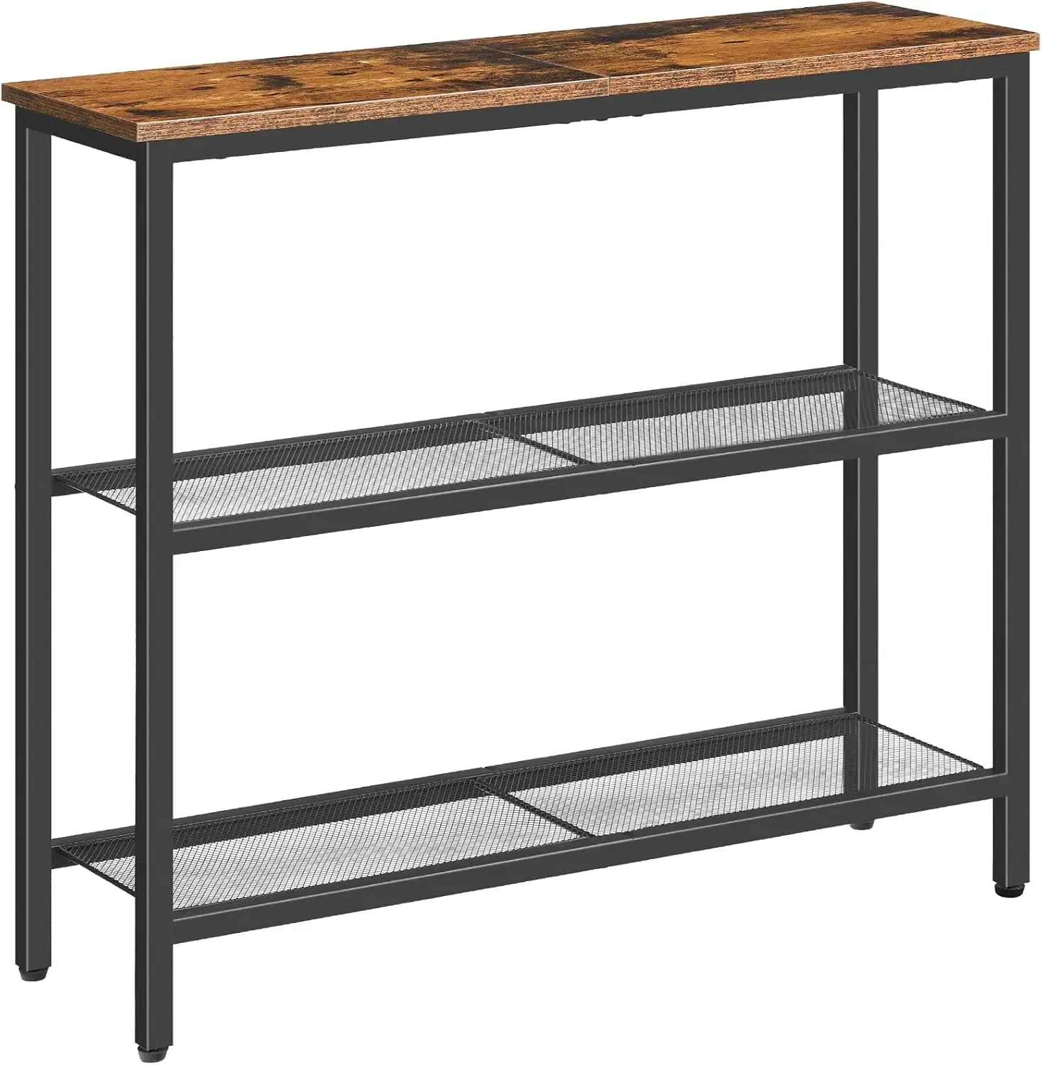 

29.5" Narrow 3-Tier Console Table with Shelves, Rustic Brown and Black for Hallway, Living Room