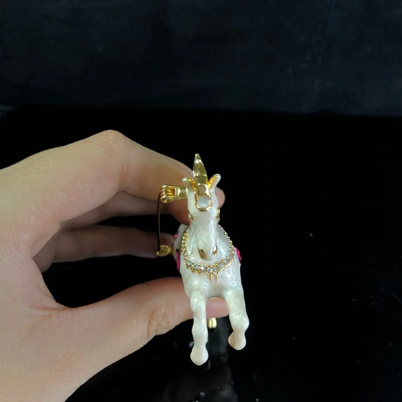 Vintage‑Style Enamel Horse Brooch, Gold Plated Red Square CZ Running Horse Pin, Women Suit Coat Costume Jewelry