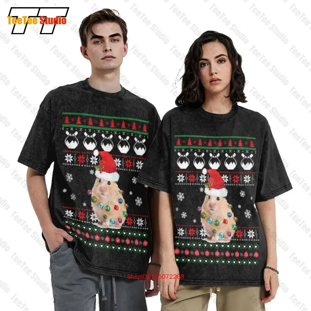 Cute Hamster Ugly Sweater Christmas Light Pajama Vintage Oversized T-Shirt FORU