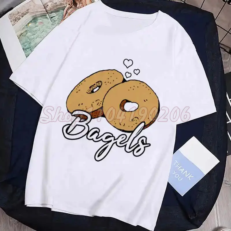 Pattern Bagels Print Cute Fashion Top T-shirt Women's T-shirt Bakery Female Novelty T-Shirts Daily Casual T-shirt Women's Top