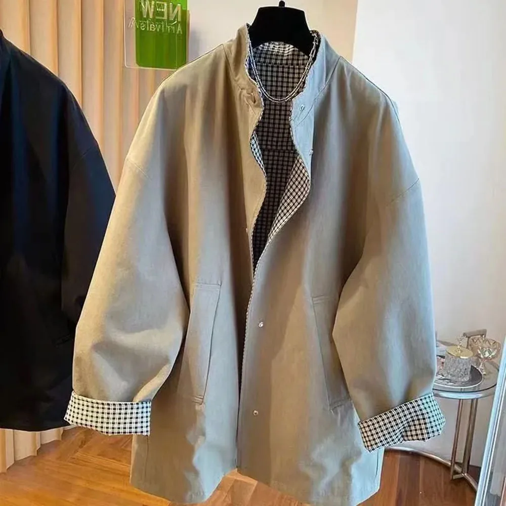 Korean New Both Sides Medium to Long Trench Coat Women spring Autumn Loose Elegant Casual All-Match Both Windbreaker Female